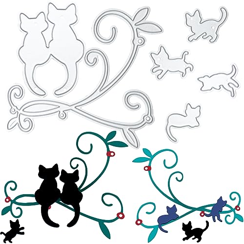 Kinretixia® Katzen-Hintergrund-Stanzformen, Spitzenrahmen, Katzen-Stanzformen für DIY die Kartenherstellung, Tiere-Hintergrund, gestanzte Prägeschablone, Vorlage von Kinretixia