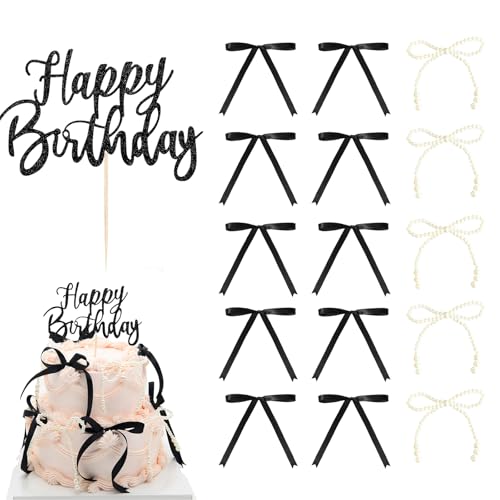 Kinretixia 16 Stück Cupcake Topper mit Schleife schwarze Schleifenband Kuchendekoration Perlenschleife Partyzubehör Schleifenthema Kuchendeckel tortendeko schleife deko torte Kinretixia 16 Stück Cupcake Topper mit Schleife schwarze Schleifenband Kuchendekoration Perlenschleife Partyzubehör Schleifenthema Kuchendeckel tortendeko schleife deko torte von Kinretixia