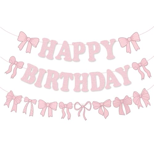 Kinretixia 3 Stück Rosa Schleife, Geburtstagsdekoration, glitzernd, „Happy Birthday“ Banner, Schleife, Girlande, Party Dekorationen für Mädchen und Frauen, Geburtstagsparty Kinretixia 3 Stück Rosa Schleife, Geburtstagsdekoration, glitzernd, „Happy Birthday“ Banner, Schleife, Girlande, Party Dekorationen für Mädchen und Frauen, Geburtstagsparty von Kinretixia