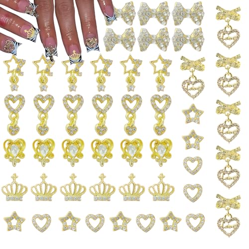 Kinretixia 48 Stück Nagel-Charms und Edelsteine, goldene Strasssteine für Nageldesign, 3D-Herz, Stern, Krone, Schleife, Y2k-Nagel-Juwelen, Nagelkunst-Dekor-Set Kinretixia 48 Stück Nagel-Charms und Edelsteine, goldene Strasssteine für Nageldesign, 3D-Herz, Stern, Krone, Schleife, Y2k-Nagel-Juwelen, Nagelkunst-Dekor-Set von Kinretixia