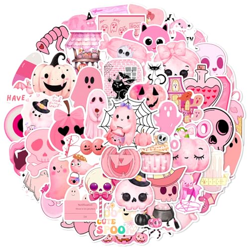 Kinretixia 56 Stück rosa Halloween Aufkleber, Coole Terror Halloween Aufkleber für Wasserflaschen, Skateboards, Telefone, Laptops, Fahrräder und Reisetaschen für Teenager von Kinretixia