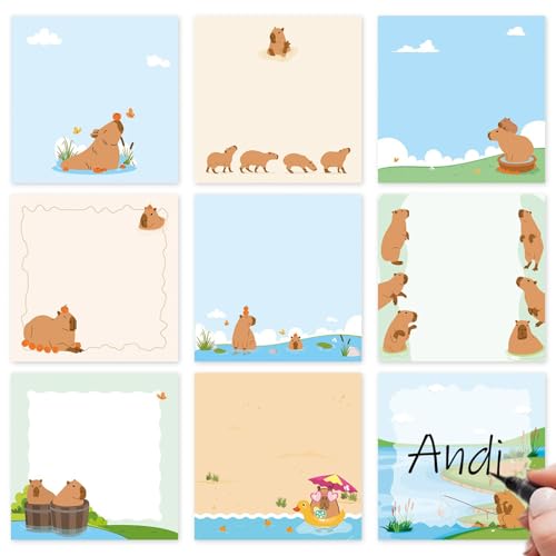 Kinretixia Capybara Haftnotizen Geschenke, 9 Stück süße Haftnotizen, lustige Geschenke für Capybara-Liebhaber, Cartoon-Notizblöcke, Tiere, Büro- und Schulbedarf von Kinretixia
