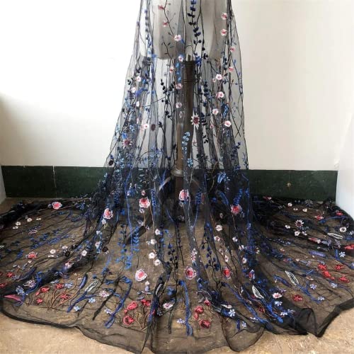 Exquisite Blumenstickerei, Netzstoff, Spitzenstoff, Nähen, Spitzenbesatz, Stoffe für Heimwerker, Bastelbedarf, Bastelartikel, Hochzeitskleid, Handwerk, Heimdekoration (2 m, Marineblau) von Kinsde