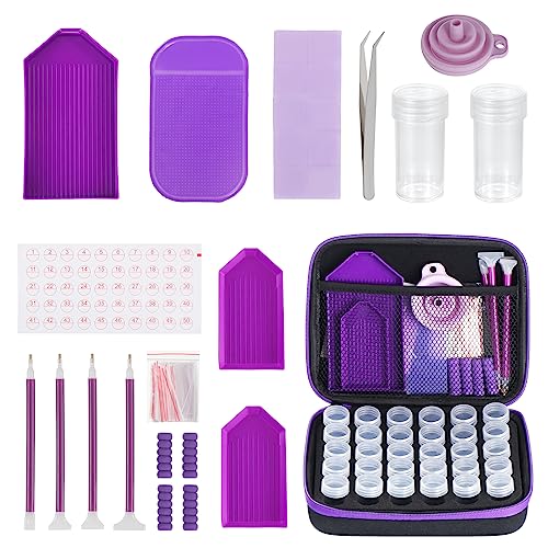 Kinsinder 30 Slots Diamond Painting Koffer Aufbewahrung Zubehör Boxen, 5D Diamond Painting Zubehör Boxen für DIY Diamant Malerei Zubehör DIY Kunst Handwerk (Violett) von Kinsinder