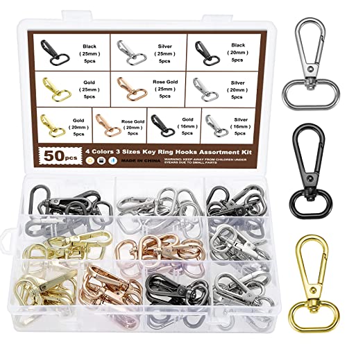 Kinsinder 50 Stück Schlüsselringe Karabiner Schlüsselanhänger Karabinerhaken, Drehverschlüsse Lanyard Karabinerhaken für Schlüsselanhänger Schmuck DIY Handwerk (4 Farben) von Kinsinder