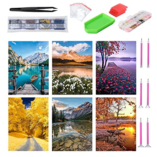 Kinsinder 6 Stück 5D Diamond Painting Set, DIY Diamond Painting Erwachsene, Diamant Painting Bilder Full Drill für Home Wand Decor 40x30cm (Fluss) von Kinsinder