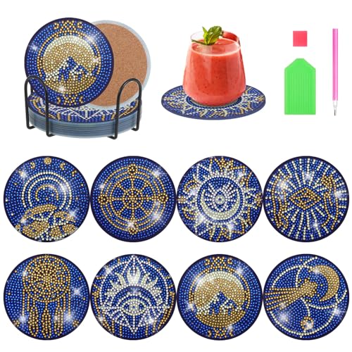 Kinsinder 8Pcs Diamond Painting Untersetzer mit Halter, DIY Diamant Art Untersetzer, Diamant Painting Bilder Erwachsene Kinder für Tassen,Vasen, Kerzen Dekoratio (Vintage) von Kinsinder