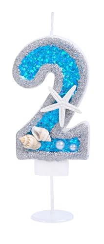 Kinsynko 7,1 cm Geburtstagskerzen Zahlen 2 Blau und Silber Glitzer Groß Happy 2nd Birthday Cake Topper für zwei Jahre Geburtstag Hochzeit Jahrestag Party Kuchen Dekoration von Kinsynko