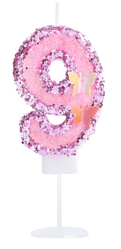 Kinsynko Geburtstagskerzen mit Zahl 9, 7,1 cm, groß, rosa, glitzernd, "Happy 9th Birthday", Kuchendekoration für neun Jahre Geburtstag, Hochzeit, Jahrestag, Party, Kuchendekoration Kinsynko Geburtstagskerzen mit Zahl 9, 7,1 cm, groß, rosa, glitzernd, "Happy 9th Birthday", Kuchendekoration für neun Jahre Geburtstag, Hochzeit, Jahrestag, Party, Kuchendekoration von Kinsynko