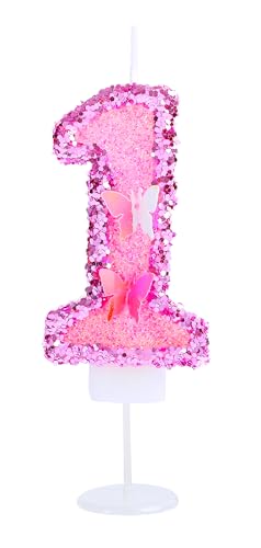 Kinsynko Geburtstagskerzen mit der Nummer 1, 7,1 cm, groß, rosa Glitzer, "Happy 1st Birthday", Kuchendekoration für ein Jahr Geburtstag, Hochzeit, Jahrestag, Party, Kuchendekoration Kinsynko Geburtstagskerzen mit der Nummer 1, 7,1 cm, groß, rosa Glitzer, "Happy 1st Birthday", Kuchendekoration für ein Jahr Geburtstag, Hochzeit, Jahrestag, Party, Kuchendekoration von Kinsynko