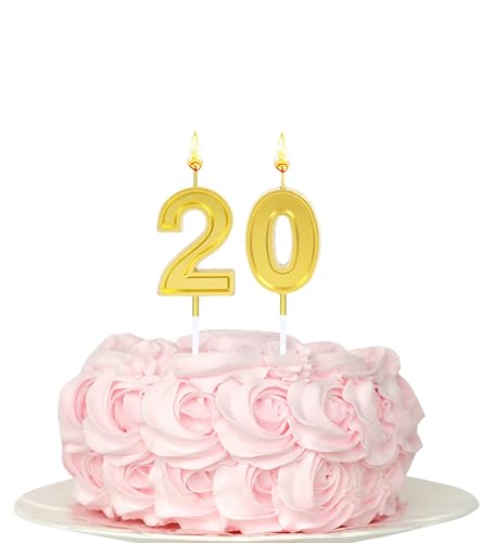 Kinsynko Geburtstagskerzen zum 20. Geburtstag, goldene Zahl 20, Happy Birthday Kuchendekoration für 20. Geburtstag, Hochzeit, Jahrestag, Party-Dekoration Kinsynko Geburtstagskerzen zum 20. Geburtstag, goldene Zahl 20, Happy Birthday Kuchendekoration für 20. Geburtstag, Hochzeit, Jahrestag, Party-Dekoration von Kinsynko