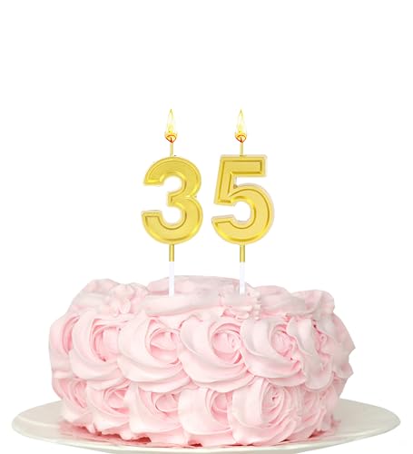 Kinsynko Geburtstagskerzen zum 35. Geburtstag, goldfarbene Zahl 35, Happy Birthday Kuchendekoration für 35. Geburtstag, Hochzeit, Jahrestag, Party-Dekoration Kinsynko Geburtstagskerzen zum 35. Geburtstag, goldfarbene Zahl 35, Happy Birthday Kuchendekoration für 35. Geburtstag, Hochzeit, Jahrestag, Party-Dekoration von Kinsynko