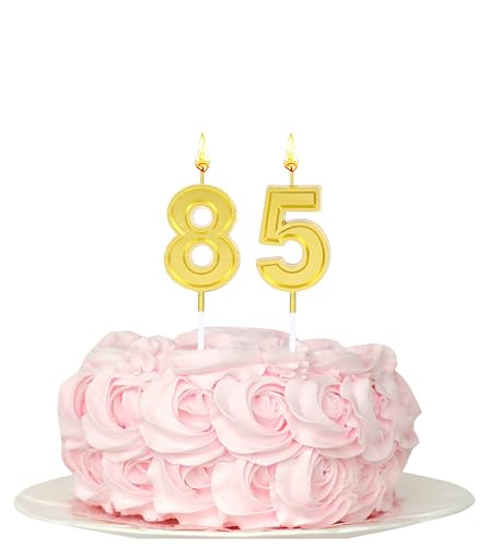 Kinsynko Geburtstagskerzen zum 85. Geburtstag, goldfarbene Zahl 85, Happy Birthday Tortenaufsatz für 85. Geburtstag, Party-Dekoration Kinsynko Geburtstagskerzen zum 85. Geburtstag, goldfarbene Zahl 85, Happy Birthday Tortenaufsatz für 85. Geburtstag, Party-Dekoration von Kinsynko