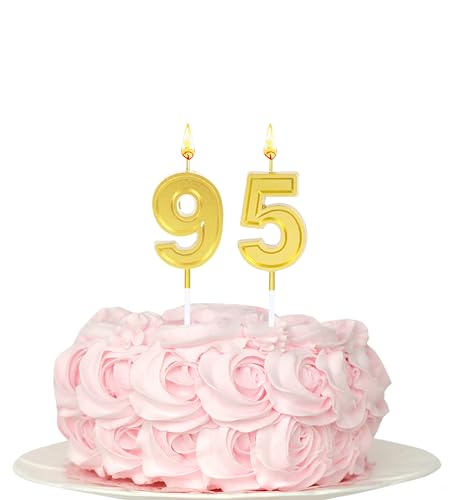 Kinsynko Geburtstagskerzen zum 95. Geburtstag, goldfarbene Zahl 95, Happy Birthday Kuchendekoration für 95. Geburtstag Kinsynko Geburtstagskerzen zum 95. Geburtstag, goldfarbene Zahl 95, Happy Birthday Kuchendekoration für 95. Geburtstag von Kinsynko