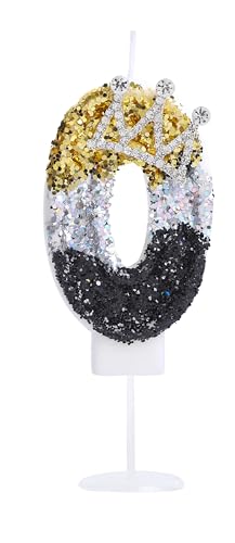 Kinsynko Krone 0 Geburtstagskerzen, 3D-Zahl 0, Tortenaufsatz für kleine Mädchen, Prinz, Prinzessin, Geburtstag, Babyparty, Party-Dekoration, Schwarz, Silber und Gold, Glitzer (7,5 cm) Kinsynko Krone 0 Geburtstagskerzen, 3D-Zahl 0, Tortenaufsatz für kleine Mädchen, Prinz, Prinzessin, Geburtstag, Babyparty, Party-Dekoration, Schwarz, Silber und Gold, Glitzer (7,5 cm) von Kinsynko