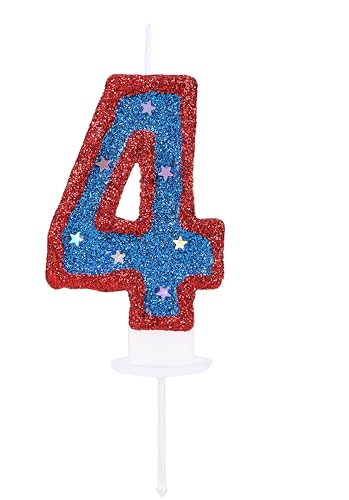 Kinsynko Zahl 4 Kerze Geburtstag Junge Mädchen 4 Jahre alt Kuchen Topper, Blau Hero 4 Geburtstagskerze für Kinder Superhelden Thema Party Kuchen Dekoration von Kinsynko