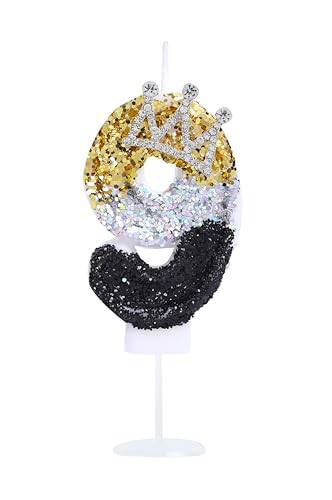 Kinsynko Zahl 9 Geburtstagskerzen 8,9 cm Happy 9th Birthday Kerze Kuchen Topper mit Krone für neun Jahre Geburtstag Hochzeit Jahrestag Party Kuchen Dekoration, Schwarz Silber und Gold Glitzer Kinsynko Zahl 9 Geburtstagskerzen 8,9 cm Happy 9th Birthday Kerze Kuchen Topper mit Krone für neun Jahre Geburtstag Hochzeit Jahrestag Party Kuchen Dekoration, Schwarz Silber und Gold Glitzer von Kinsynko