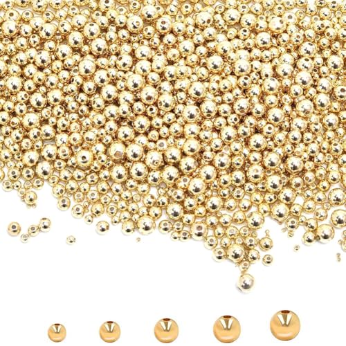 Kioball 500 Stück Abstandsperlen, gefüllt mit Gold, runde Armbandperlen, Messingperlen aus glattem Metall, nahtlos, für DIY-Halskettenarmband Kioball 500 Stück Abstandsperlen, gefüllt mit Gold, runde Armbandperlen, Messingperlen aus glattem Metall, nahtlos, für DIY-Halskettenarmband von Kioball