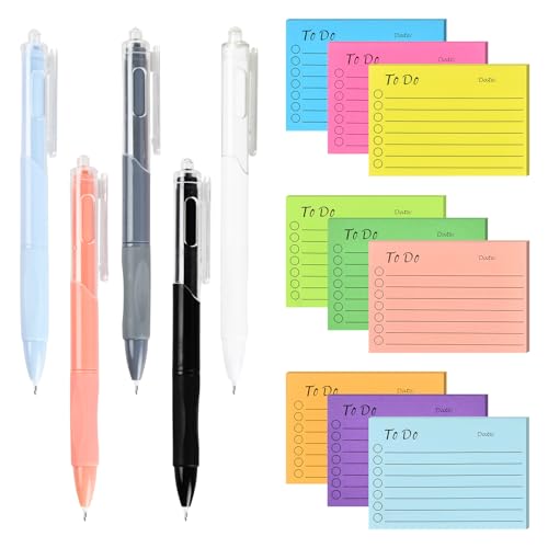 9 Blöcke Selbstklebende Haftnotizen, 450 Blätter To Do Liste Sticky Notes mit 5 Stiften (0.5mm) – Farbige Notizzettel, Stark Haftend, 10 x 7 cm – Ideal für Büro, Schule, Zuhause von Kioiner