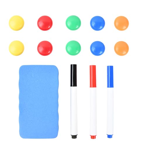 Kioiner 14 Stück Marker Set, 3x Whiteboard-Stifte bunte magnetische Marker + 1x Whiteboard-Schwamm Tafellöscher + 10x Magnete für Magnettafel für Schule, Büro, Kühlschrank von Kioiner