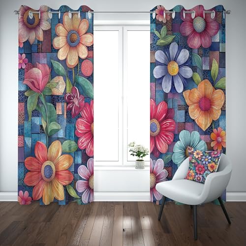 Kioldoq Blumenmuster Botanisch Verdunklungsvorhänge Mit Ösen Pflanzen Blüten Vorhang Blickdicht 145x140cm, Floral Bunt Thermo Gardinen Schlafzimmer 2er Set, Curtain Kinderzimmer Wohnzimmer von Kioldoq