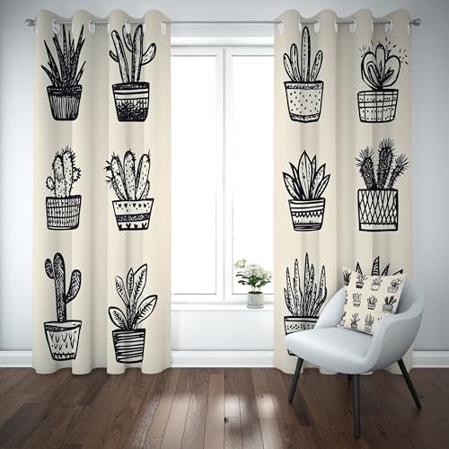 Kioldoq Kaktus Wüste Verdunklungsvorhänge Mit Ösen Botanisch Illustration Vorhang Blickdicht 245x140cm, Schwarz Und Weiß Thermo Gardinen Schlafzimmer 2er Set, Curtain Kinderzimmer Wohnzimmer Kioldoq Kaktus Wüste Verdunklungsvorhänge Mit Ösen Botanisch Illustration Vorhang Blickdicht 245x140cm, Schwarz Und Weiß Thermo Gardinen Schlafzimmer 2er Set, Curtain Kinderzimmer Wohnzimmer von Kioldoq