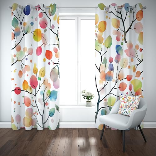 Kioldoq Zweig Farbig Blackout Curtain, Vorhang Mit Ösen 2er Set Baum Bunt Blatt Thermo Vorhänge Gegen Hitze, Natur Frühling Verdunkelungsvorhänge 137x117cm, Gardine Schlafzimmer Kinderzimmer Kioldoq Zweig Farbig Blackout Curtain, Vorhang Mit Ösen 2er Set Baum Bunt Blatt Thermo Vorhänge Gegen Hitze, Natur Frühling Verdunkelungsvorhänge 137x117cm, Gardine Schlafzimmer Kinderzimmer von Kioldoq