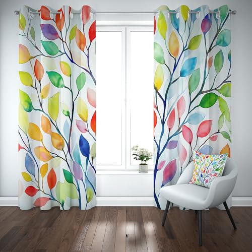 Kioldoq Zweig Farbig Blackout Curtain, Vorhang Mit Ösen 2er Set Baum Bunt Blatt Thermo Vorhänge Gegen Hitze, Natur Frühling Verdunkelungsvorhänge 137x117cm, Gardine Schlafzimmer Kinderzimmer Kioldoq Zweig Farbig Blackout Curtain, Vorhang Mit Ösen 2er Set Baum Bunt Blatt Thermo Vorhänge Gegen Hitze, Natur Frühling Verdunkelungsvorhänge 137x117cm, Gardine Schlafzimmer Kinderzimmer von Kioldoq