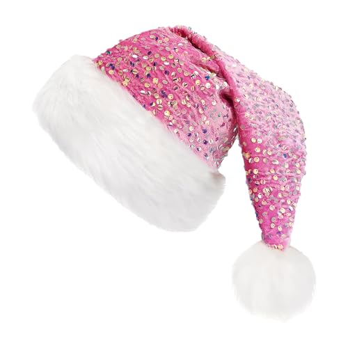 Kioriur Glitzernder Weihnachtsmannhut mit Pailletten, Rosa – Weihnachtsmannhut mit Pailletten für Weihnachten | Weihnachtsmannhut mit Pailletten von Kioriur
