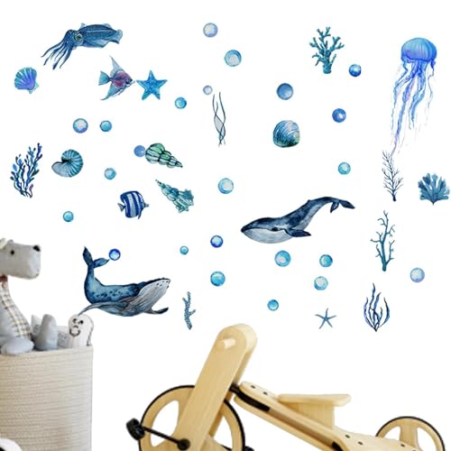Kioriur Meeresfische Wandaufkleber – Blaulicht Wandaufkleber, nachtleuchtende Meerestiere, wasserdichte und wiederverwendbare Tier-Wandaufkleber von Kioriur