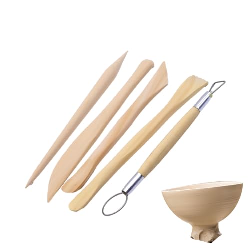 Kioriur Skulpturwerkzeuge aus Ton, Werkzeuge aus Modelliermasse | 5 Schnitzwerkzeuge aus Keramik | Werkzeuge aus Keramik mit Holzgriff, Werkzeugset aus getrocknetem Ton Kioriur Skulpturwerkzeuge aus Ton, Werkzeuge aus Modelliermasse | 5 Schnitzwerkzeuge aus Keramik | Werkzeuge aus Keramik mit Holzgriff, Werkzeugset aus getrocknetem Ton von Kioriur