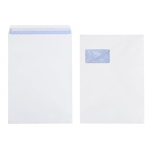 50 Stück Briefumschlag C4 A4 weiß, mit Fenster, selbstklebend, mit Abziehstreifen, Chiffre-Struktur-Innendruck 120 g/m, Format 229 x 324 mm Briefumschlag Versandtasche, Briefumschlag, Kuvert, Geschäft 50 Stück Briefumschlag C4 A4 weiß, mit Fenster, selbstklebend, mit Abziehstreifen, Chiffre-Struktur-Innendruck 120 g/m, Format 229 x 324 mm Briefumschlag Versandtasche, Briefumschlag, Kuvert, Geschäft von Kiperline
