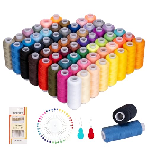 60 Farben Nähgarn für Nähmaschine, Garn 250 Yard/Rollen 100% Polyester Nähfaden Sewing Thread, Faden set mit Nadeln, Einfädler und Stecknadeln von Kiperline