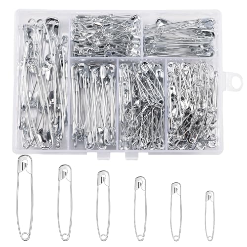 Kiperline 300 Stück Sicherheitsnadeln, 6 Größen 18mm - 53mm Rostbeständig Safety pins, Haltbar Safety pins für Kleidung Kunsthandwerk Nähen von Kiperline