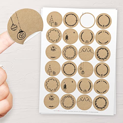 48 Aufkleber für Weihnachten 40mm / 4cm – Namensschildchen oder als Adventskalender Nummer Etiketten zum selbst beschriften: Sticker in Kraftpapier-Optik aus Papier (SCHWARZ) von Kipitan