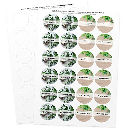 Blanko Etiketten mit Formular für individuelle Gewürzaufkleber passend zu Gewürzstickern von KIPITAN von Kipitan