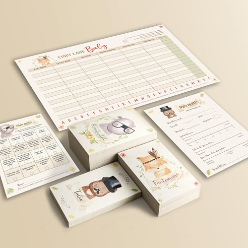 Lustiges Babyparty Spiele Set mit 51 Karten - Tabu, Pantomime und Kreativität + PDF Vorlagen (Stadt Land Baby, Babyshower Bingo, Baby-Orakel) von Kipitan