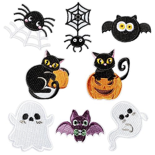 8 Stück niedliche Halloween-Aufnäher zum Aufbügeln, Geist, Fledermaus, Spinne, Katze, Tiere, zum Aufnähen, bestickte Applikation, Stickerei, Reparaturflicken, Bastelzubehör für Baby, Kinder, 8 Stück niedliche Halloween-Aufnäher zum Aufbügeln, Geist, Fledermaus, Spinne, Katze, Tiere, zum Aufnähen, bestickte Applikation, Stickerei, Reparaturflicken, Bastelzubehör für Baby, Kinder, von Kirako
