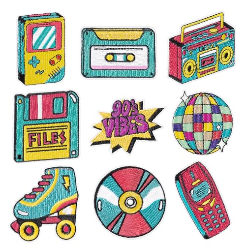 9 Stück Retro 80er 90er Jahre Bügelbilder Vintage Hip Hop Neon Disco Roller Skate Nähen auf Reparatur Stickerei Applikation Back to the 80er 90er Jahre Vibes Nostalgie Rock Hippie DIY Handwerk 9 Stück Retro 80er 90er Jahre Bügelbilder Vintage Hip Hop Neon Disco Roller Skate Nähen auf Reparatur Stickerei Applikation Back to the 80er 90er Jahre Vibes Nostalgie Rock Hippie DIY Handwerk von Kirako
