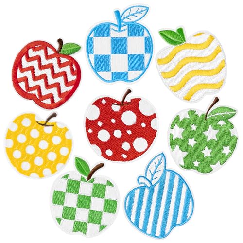 Aufnäher zum Aufbügeln, Motiv: Apfel, bunt, Obstbüffel, kariert, gepunktet, Stern, zum Aufnähen, Reparatur, für Schulanfang, Klassenzimmer, Basteln, für Lehrer, Studenten, Kleidung, Rucksack, Hut, 8 Aufnäher zum Aufbügeln, Motiv: Apfel, bunt, Obstbüffel, kariert, gepunktet, Stern, zum Aufnähen, Reparatur, für Schulanfang, Klassenzimmer, Basteln, für Lehrer, Studenten, Kleidung, Rucksack, Hut, 8 von Kirako