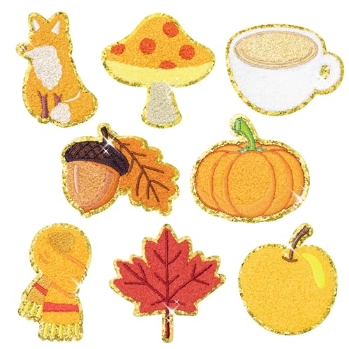 Chenille-Patches für den Herbst, Glitzer, Kürbis, Ahornblätter, zum Aufnähen oder Aufbügeln, bestickte Applikation, Hallo Herbst, Ernte, saisonale Feiertage, DIY, Basteln, dekorative Geschenke für Chenille-Patches für den Herbst, Glitzer, Kürbis, Ahornblätter, zum Aufnähen oder Aufbügeln, bestickte Applikation, Hallo Herbst, Ernte, saisonale Feiertage, DIY, Basteln, dekorative Geschenke für von Kirako