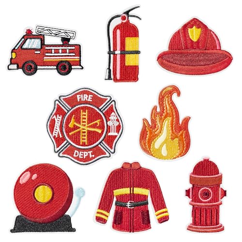 Kirako Aufnäher zum Aufbügeln, Motiv: Feuerwehrmann, Feuerwehrmann, Feuerwehrmann, Feuerwehrmann, Rollenspiel, Kostüm, Basteln, Geschenk für Kleidung, Rucksack, Hut, 8 Stück Kirako Aufnäher zum Aufbügeln, Motiv: Feuerwehrmann, Feuerwehrmann, Feuerwehrmann, Feuerwehrmann, Rollenspiel, Kostüm, Basteln, Geschenk für Kleidung, Rucksack, Hut, 8 Stück von Kirako
