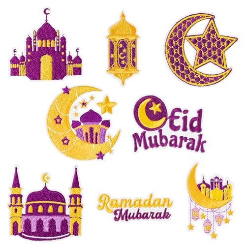 Kirako Ramadan-Aufnäher zum Aufbügeln, Motiv: Eid Mubarak, Mond, Stern, Moscheen, Laterne, zum Aufnähen, Reparatur, bestickt, islamisch, muslimisch, glücklicher Ramadan, Kareem, Urlaub, Basteln, Kirako Ramadan-Aufnäher zum Aufbügeln, Motiv: Eid Mubarak, Mond, Stern, Moscheen, Laterne, zum Aufnähen, Reparatur, bestickt, islamisch, muslimisch, glücklicher Ramadan, Kareem, Urlaub, Basteln, von Kirako