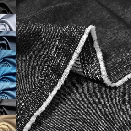 Denim-Stoff zum Nähen, Basteln, stilvoller Denim-Stoff, Denim-Stoff, Jeansstoff, Jeansstoff, Jeansstoff, Denim-Material, grau-schwarz, Jeansstoff, 2 m, 227 g, Grau / Schwarz von Kiran Collections