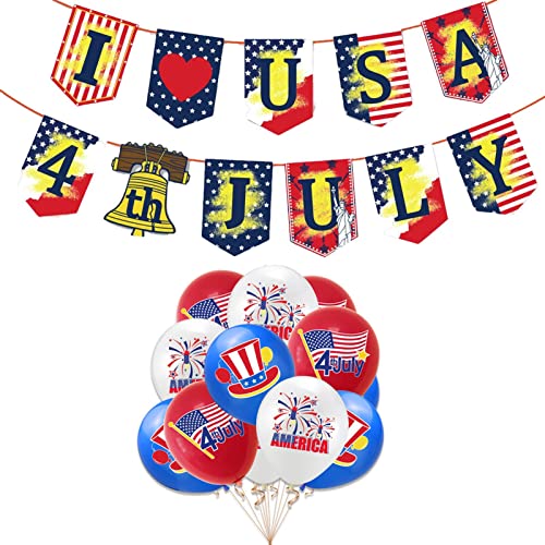 Kirdume Partyzubehör zum Gedenktag am 4. Juli, Wimpelbanner-Luftballons mit amerikanischer Flagge | Patriotische Dekorationen Dekorationen für den 4. Juli - Sichere, langlebige weiße und blaue von Kirdume