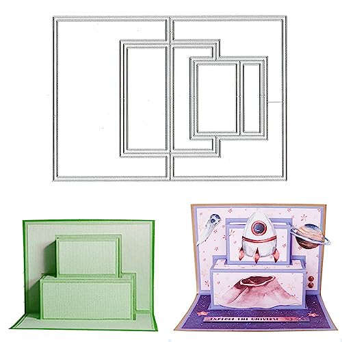 Kireida® 3D-Theater-Kartenform-Stanzformen für die Kartenherstellung, rechteckige Geschenk-Pop-Up-Karten-Stanzformen-Sets, 3-D-Box-Stanzformen, Schablonen von Kireida