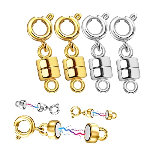 Kireida® 4 Stück Magnetische Halskettenverschlüsse, mit Verschlussring, Armbandverbinder, zum Basteln von Schmuckhalsketten, Hochwertiges Aussehen (Gold & Silber) von Kireida