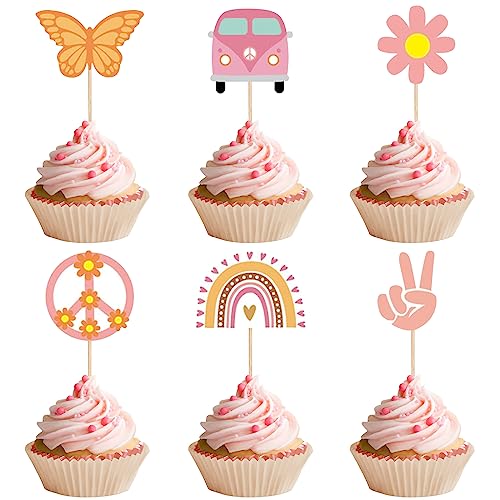 Kireida® 48 Stück Party-Cupcake-Topper im Bohème-Stil für Groovy-Geburtstagsparty-Dekorationen, Boho-Regenbogen-Partyzubehör, Kuchendekoration Regenbogenfarben von Kireida
