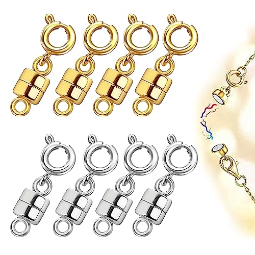 Kireida® 8 Stück Magnetischer Karabinerverschluss, Magnetische Halskettenverschlüsse,Einfach zu Verwenden,für Personalisierte Halsketten,Armbänder,Fußkettchen (Gold, Silber) von Kireida