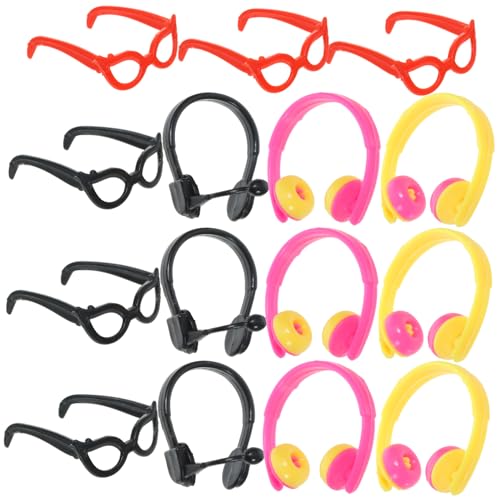 Kisangel 1 Satz Gläser Kopfhörer Deko Kleine Puppenbrille Puppe Mini-Brille Miniatur-Brillen-Requisiten Miniatur-brillenpuppen Mädchen Puppe Brille Puppenbrille, Plastik von Kisangel